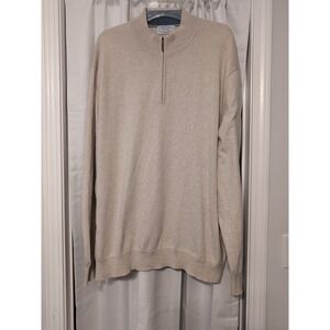 H. Stockton Men's Cashmere/Cotton 1/4 Zip Mock Neck Sweater Beige‎ Size XXL